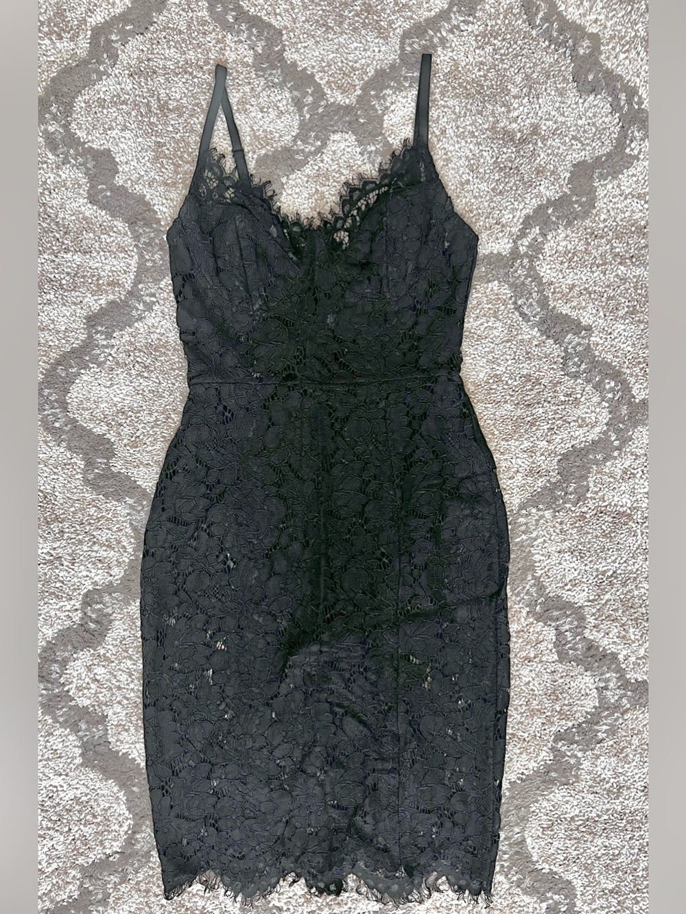 Fashion Nova Black Floral Lace Bodycon Dress Bodysuit Adjustable Straps XS